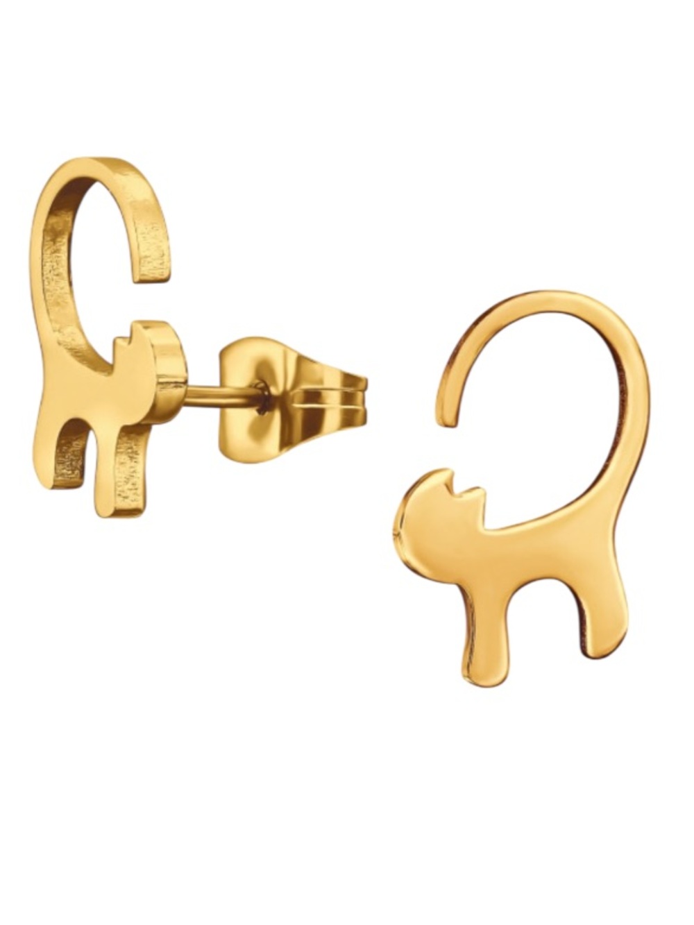 Stainless Steel 14K Gold Cat Earrings
